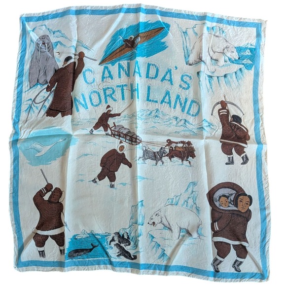 Accessories - Vintage Canada North Land Inuit Polar Bear Arctic Souvenir Scarf